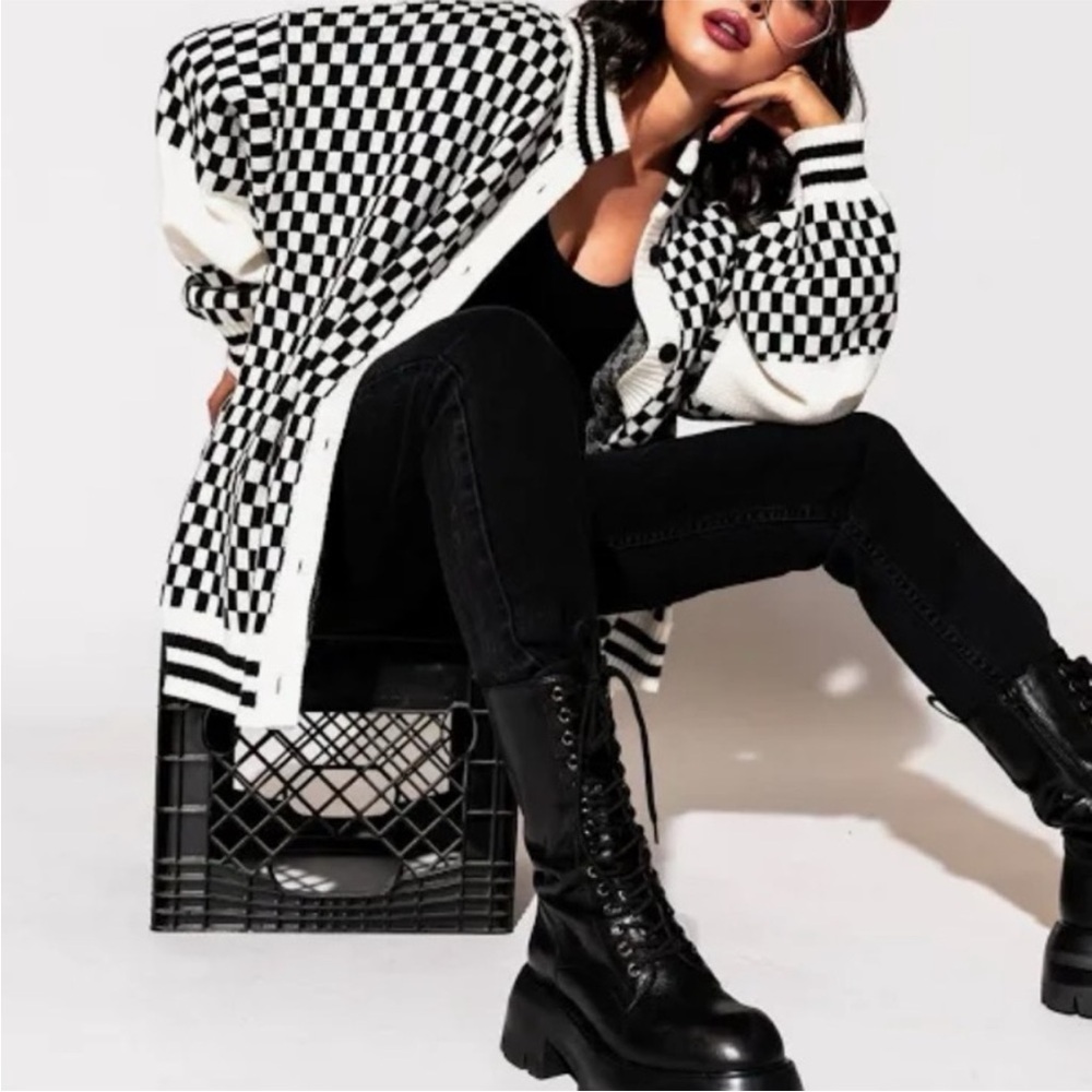 Dressed in LALA Black and White Checkered Sweater